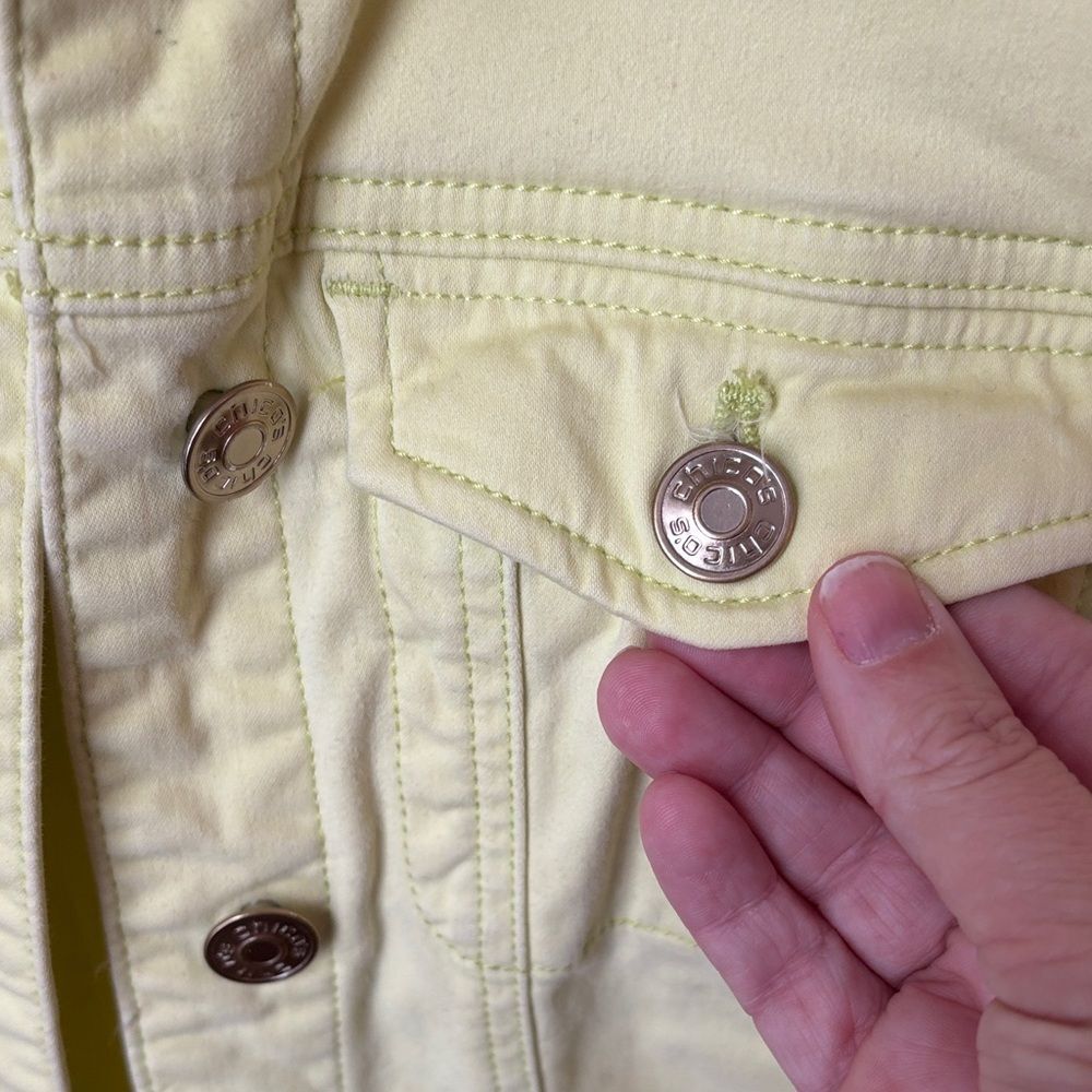 Chico's Light lemon neon Yellow stretchy Jean Jacket women’s size 8 GUC spring - Picture 7 of 9